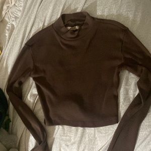 Harlow waffleknit mock neck cropped long sleeve dark brown